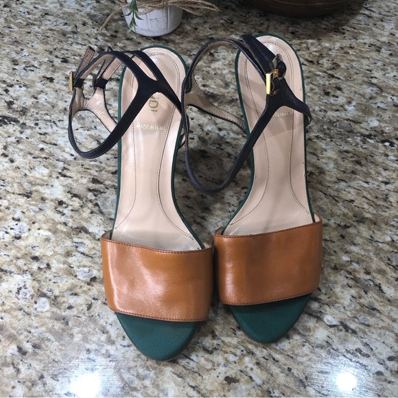 Fendi Olive Faille Color Block Ankle Strap Sandals - Picture 3 of 13